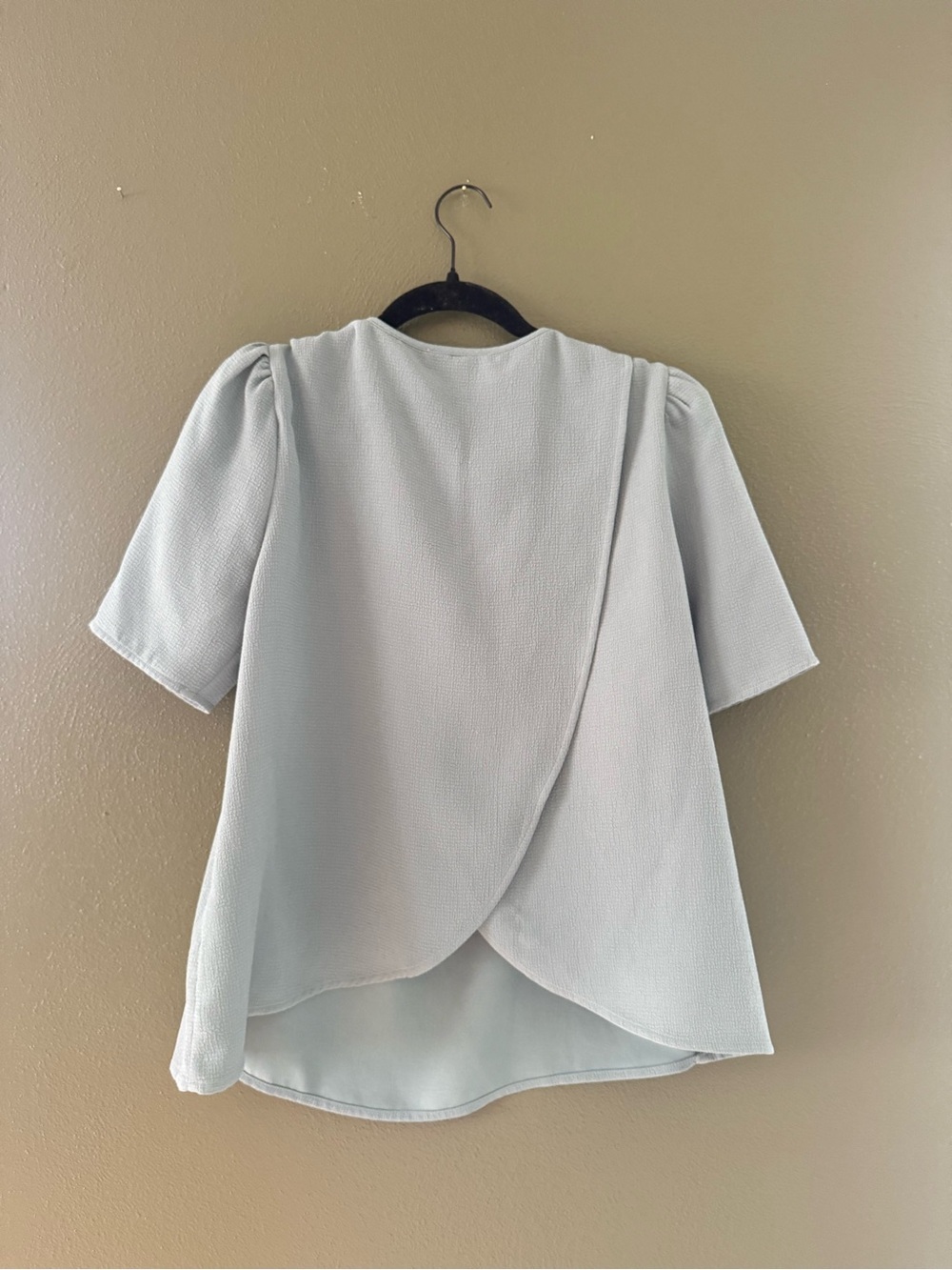 Light Green Puff Sleeve Crewneck Blouse — Women's Top - Picture 3 of 3
